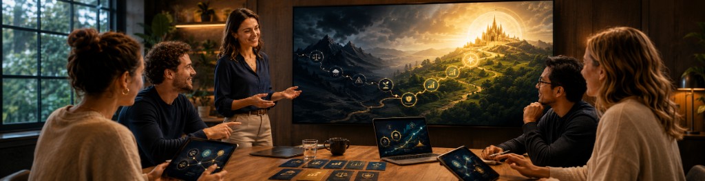 Live im Team — Journey-Map auf der Leinwand, gemeinsam von Limitia nach Serenia